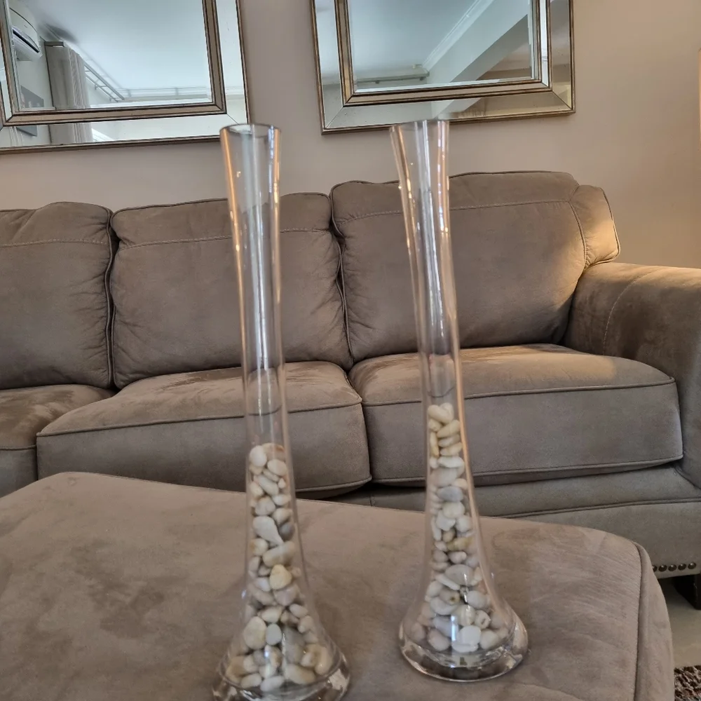 2x Glass Clear Tall Vase Stone Holders Decor - Picture 6 of 6